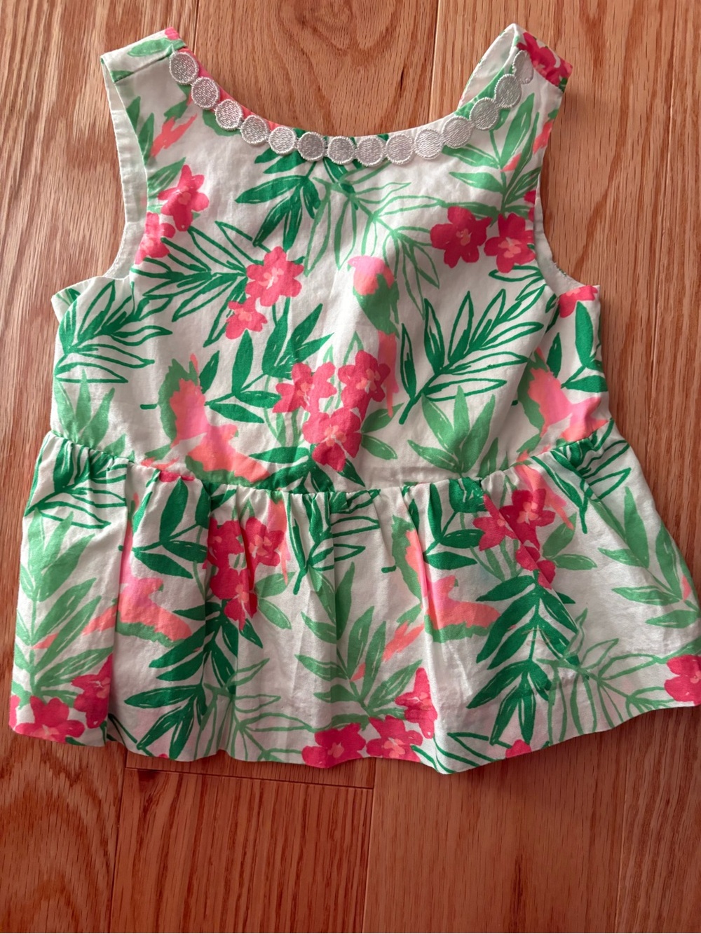 Janie and Jack Pink Floral Peplum Tank Top with Green Leaves